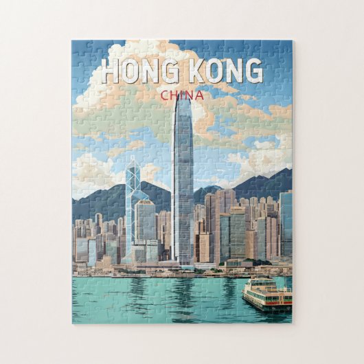 Hong Kong China Travel Art Vintage Puzzle (Vertikal)