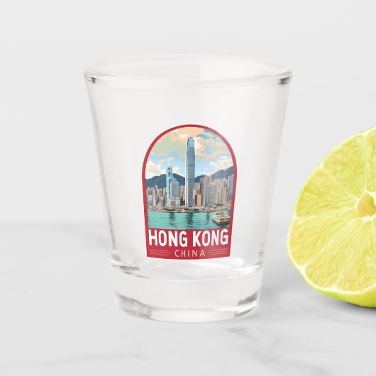 Hong Kong China Travel Art Vintage Schnapsglas (Vorderseite)