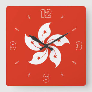 Hong Kong Flag Red White Orchid Numbers Patriotic Quadratische Wanduhr