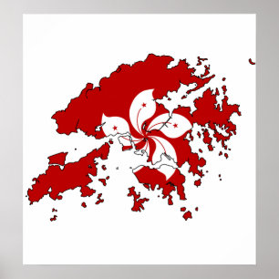 Hong Kong-Flaggen-Karte Größengleich Poster
