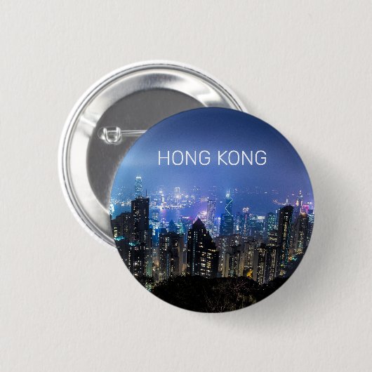 Hong Kong Island Skyline Panorama Night Souvenir Button (Vorne & Hinten)