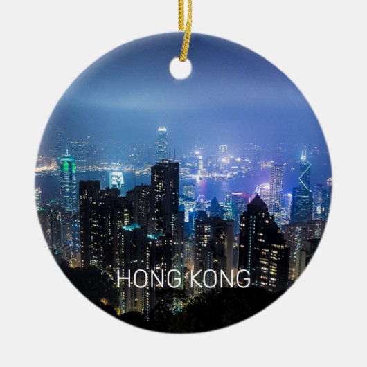 Hong Kong Island Skyline Panorama Night Souvenir Keramik Ornament (Vorne)