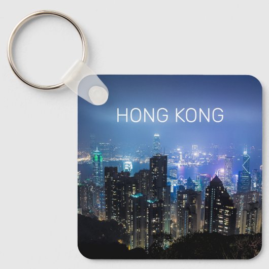 Hong Kong Island Skyline Panorama Night Souvenir Schlüsselanhänger (Vorderseite)