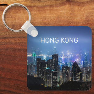 Hong Kong Island Skyline Panorama Night Souvenir Schlüsselanhänger