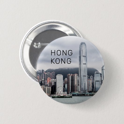 Hong Kong Island Skyline Retro City Vintag Button (Vorne & Hinten)