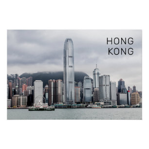Hong Kong Island Skyline Retro Stadtlandschaft Vin Poster