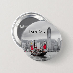 Hong Kong Island Skyline Vintag Panorama Souvenir Button