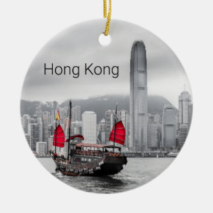 Hong Kong Island Skyline Vintage Panorama Souvenir Keramik Ornament