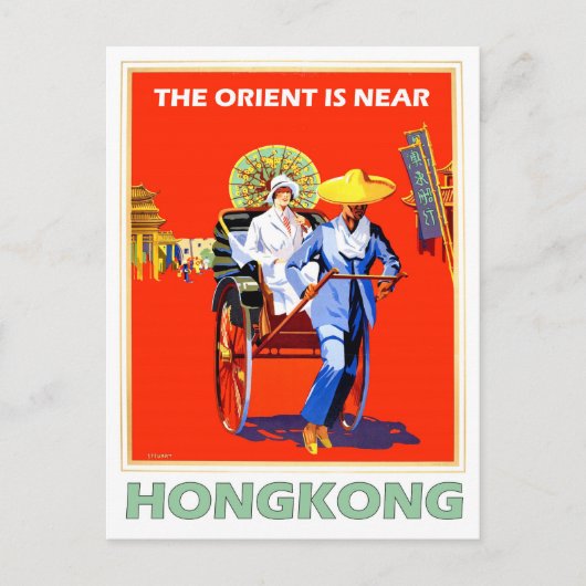 Hong Kong, Lady in Rickshaw, Vintage Reise Postkarte (Vorderseite)