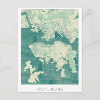 Hong Kong Map Blue Vintag Water Postkarte