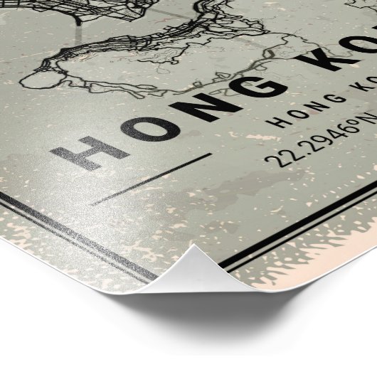 Hong Kong Map Print Poster Canvas (Ecke)