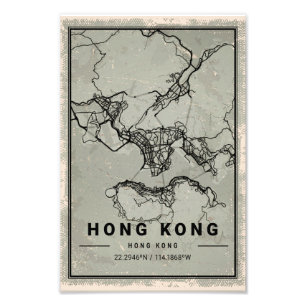 Hong Kong Map Print Poster Canvas