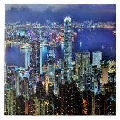 Hong Kong-NachtSkyline Fliese (Vorderseite)