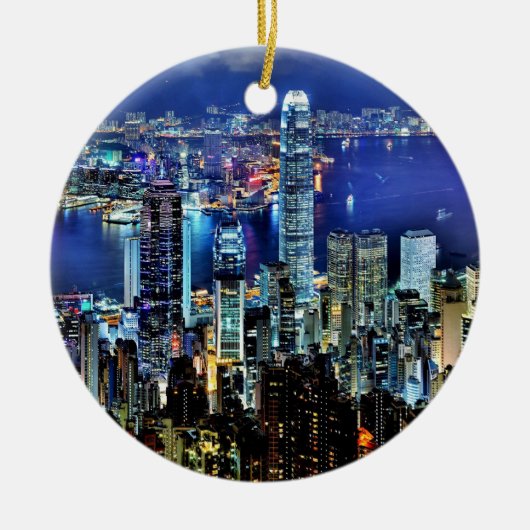 Hong Kong-NachtSkyline Keramikornament (Vorne)