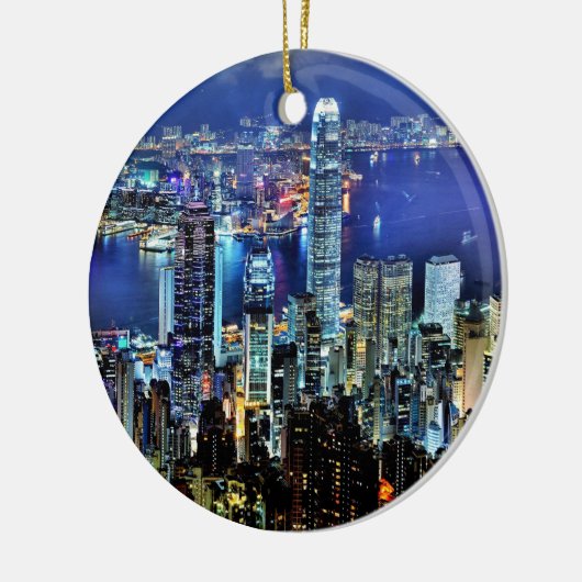 Hong Kong-NachtSkyline Keramikornament (Links)