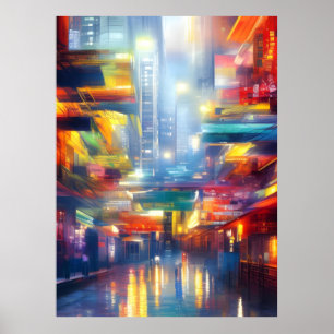 Hong Kong Neon Lights Colorful City Poster