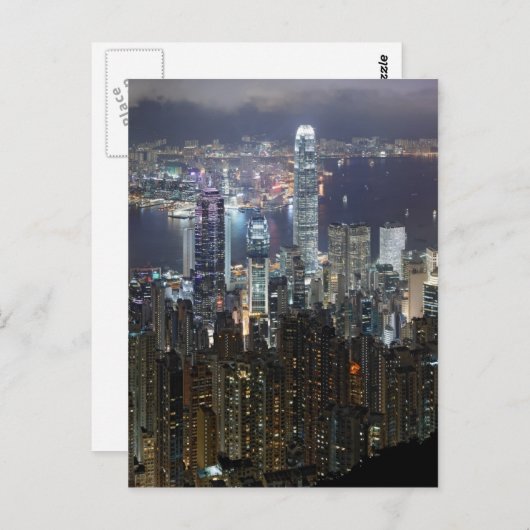 Hong Kong Night Skyline Postkarte (Vorne/Hinten)
