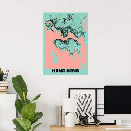 Hong Kong Peony City Map Poster (Heimbüro)