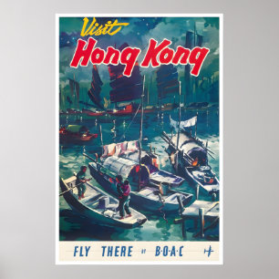 Hong Kong Reiseplakat Chinesische Kunst BOAC Airli Poster
