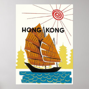Hong Kong Retro Vintage Travel Poster