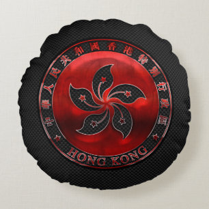 Hong Kong Ruby Medallion auf Carbon Fibre Print Rundes Kissen