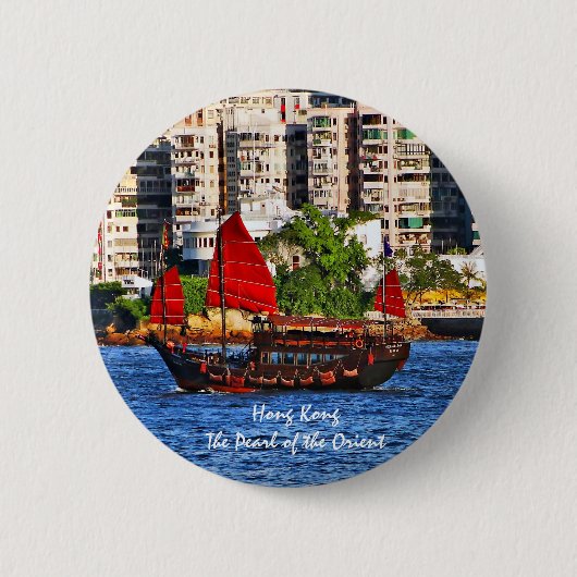 Hong Kong Sampan Die Perle des Orients Button (Vorderseite)