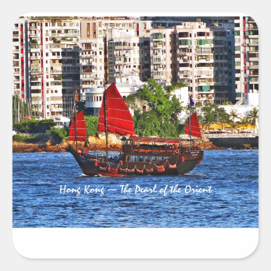 Hong Kong Sampan Die Perle des Orients Quadratischer Aufkleber (Vorderseite)