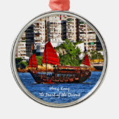 Hong Kong Sampan Die Perle des Orients Silbernes Ornament (Vorne)