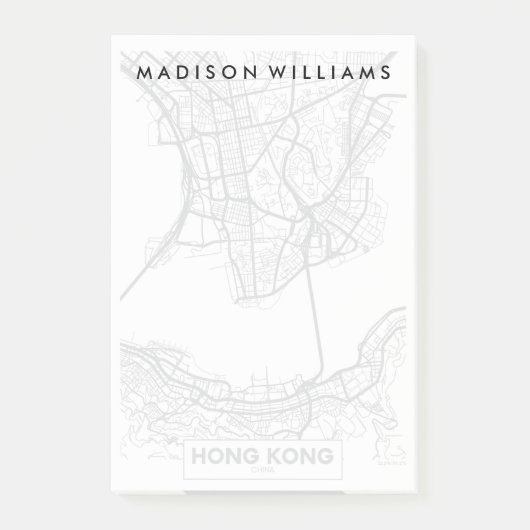 Hong Kong, Schwarzweiss-Stadt-Karte der China-| Post-it Klebezettel (Vorderseite)