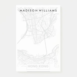 Hong Kong, Schwarzweiss-Stadt-Karte der China-  Post-it Klebezettel