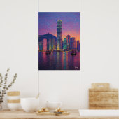 Hong Kong Skyline Pointillism Sunset Cityscape Poster (Küche)