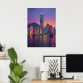 Hong Kong Skyline Pointillism Sunset Cityscape Poster (Heimbüro)