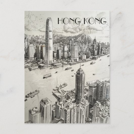 Hong Kong Skyline Postkarte (Vorderseite)