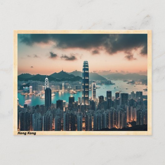 Hong Kong Skyline Vintage Travel Postkarte (Vorderseite)