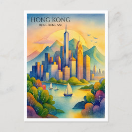 Hong Kong Skyline Watercolor Postcard | Gif Feiertagspostkarte