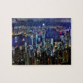 Hong Kong-Stadt-Skyline-Lichter nachts Puzzle