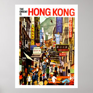 Hong Kong, städtische Straßenmenge, Orient, Vintag Poster