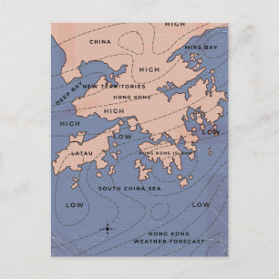 Hong Kong Vintag Weather Map Ankündigungspostkarte