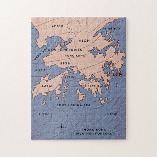 Hong Kong Vintag Weather Map Puzzle (Vertikal)