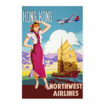 Hong Kong Vintage Travel Poster