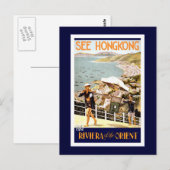 "Hong Kong Vintage Travel Poster" Postkarte (Vorne/Hinten)