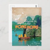 Hong Kong Vintage Travel Poster Postkarte (Vorne/Hinten)