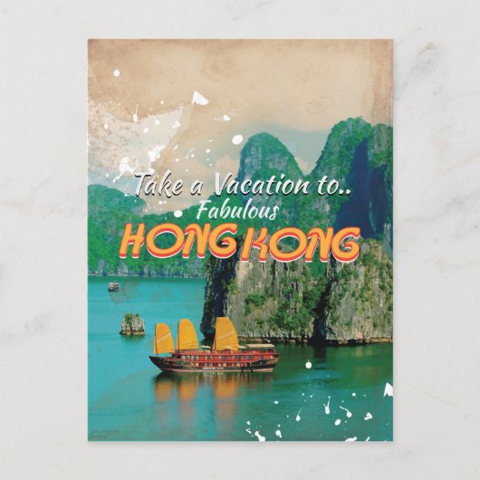 Hong Kong Vintage Travel Poster Postkarte (Vorderseite)