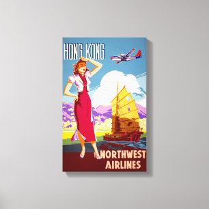 Hong Kong Vintage Travel Poster wiederhergestellt Leinwanddruck