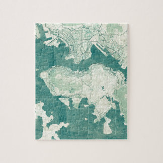 Hong- Kongkarteblauer Vintager Watercolor Puzzle