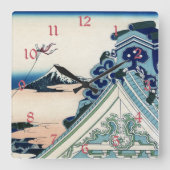 Honganji Temple Vista des Fuji Japanese Woodcut Quadratische Wanduhr (Vorderseite)