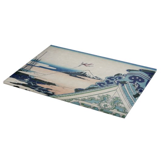 Honganji Temple Vista des Fuji Japanese Woodcut Schneidebrett (Ecke)