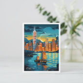 Hongkong Art Vintage Reise - Illustration Postkarte (Stehend Vorderseite)
