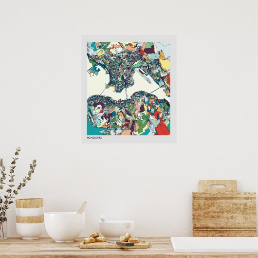 Hongkong, China Map Poster (Küche)