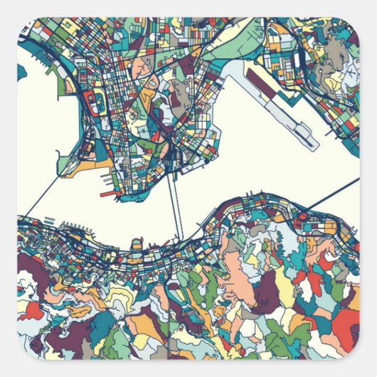 Hongkong, China Map Quadratischer Aufkleber (Vorderseite)